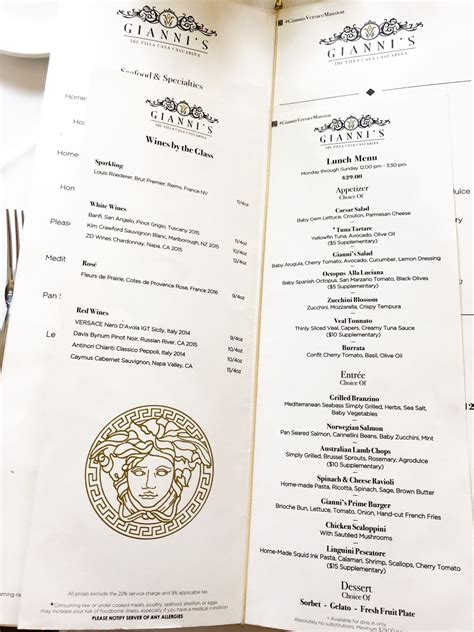 versace mansion lunch special|versace mansion menu prices.